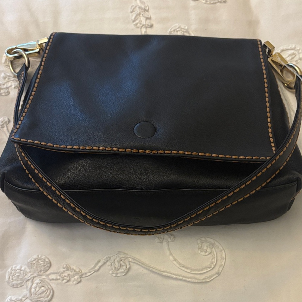 Plinio Visona Black Bag with Tan Stitching